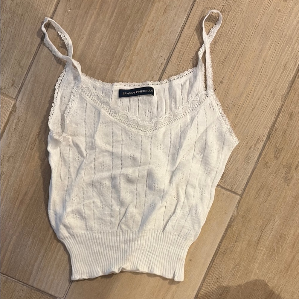 Brandy Melville Cream Ribbed Crop Camisole
